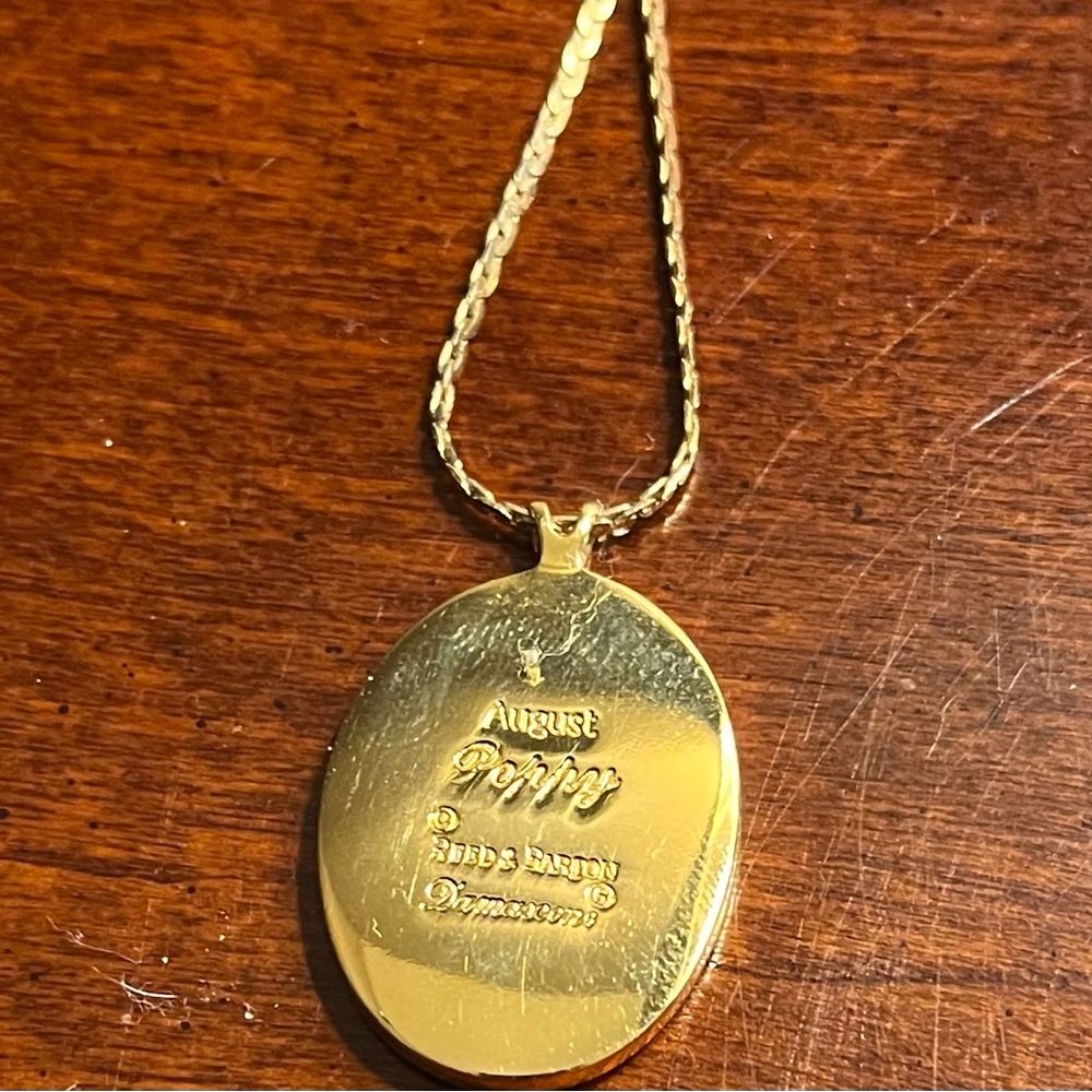 Vintage Reed & Barton Damascene August Poppy Flowers Silver Gold Plate Pendant.